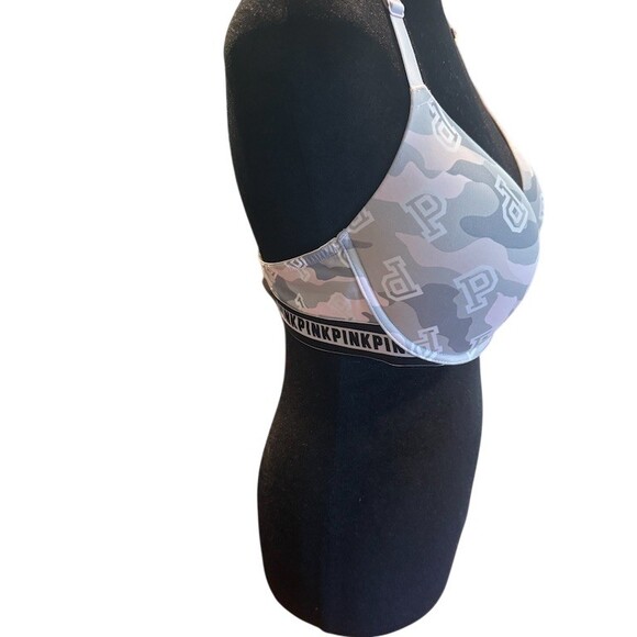 PINK Victoria's Secret Push-Up Bra Womens Size 36D Gray Camo Front Closure - Picture 3 of 7